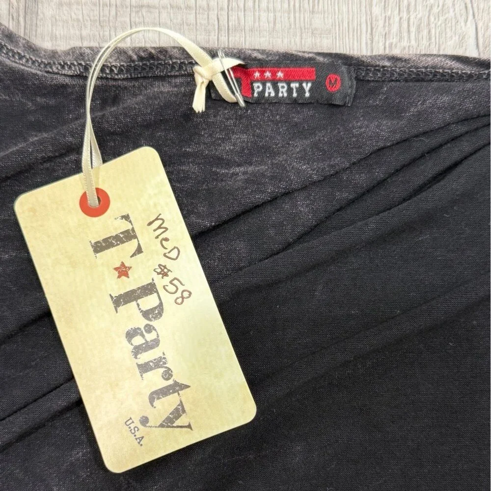 T Party Open Front Cardigan Fringe Washed Black Long Sleeve Womens Size M NEW - Picture 4 of 7